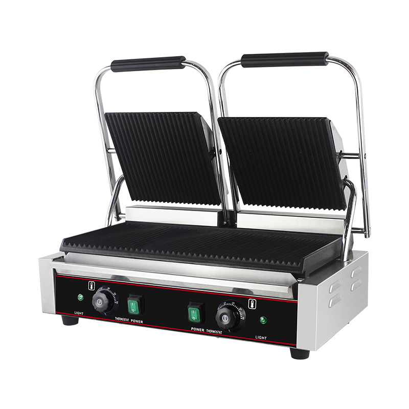Máquina de cozinha elétrica comercial de aço inoxidável com placas duplas Panini Grill